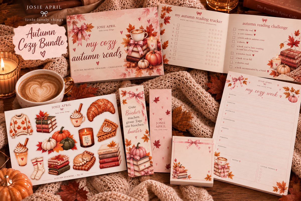 Autumn Cozy Bundle mit Sticker Sheet, Lesezeichen, Haftnotizen, Wochenblock und Reading Tracker