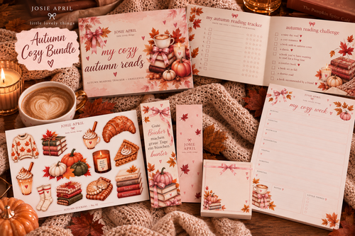 Autumn Cozy Bundle mit Sticker Sheet, Lesezeichen, Haftnotizen, Wochenblock und Reading Tracker