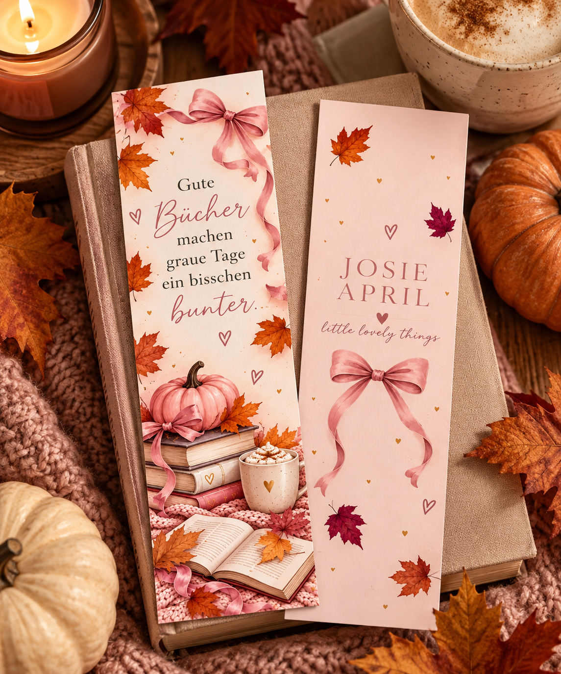 Autumn Lesezeichen Vorder- und Rückseite herbstlich dekoriert