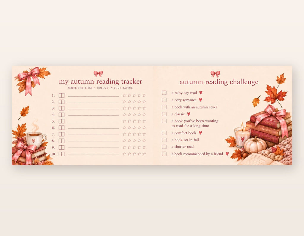 Original-Innenseiten des JOSIE APRIL Reading Trackers mit zehn Buchbewertungen und Autumn Reading Challenge