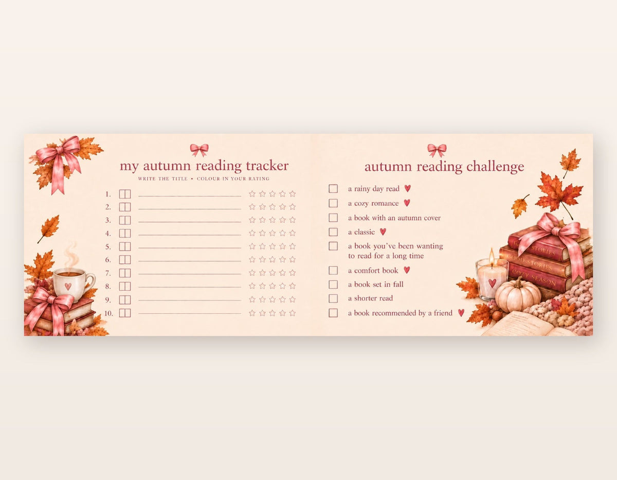 Original-Innenseiten des JOSIE APRIL Reading Trackers mit zehn Buchbewertungen und Autumn Reading Challenge